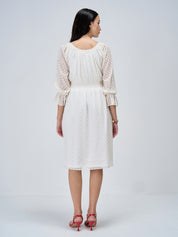 Kella Polka Fit and Flared Dress-White