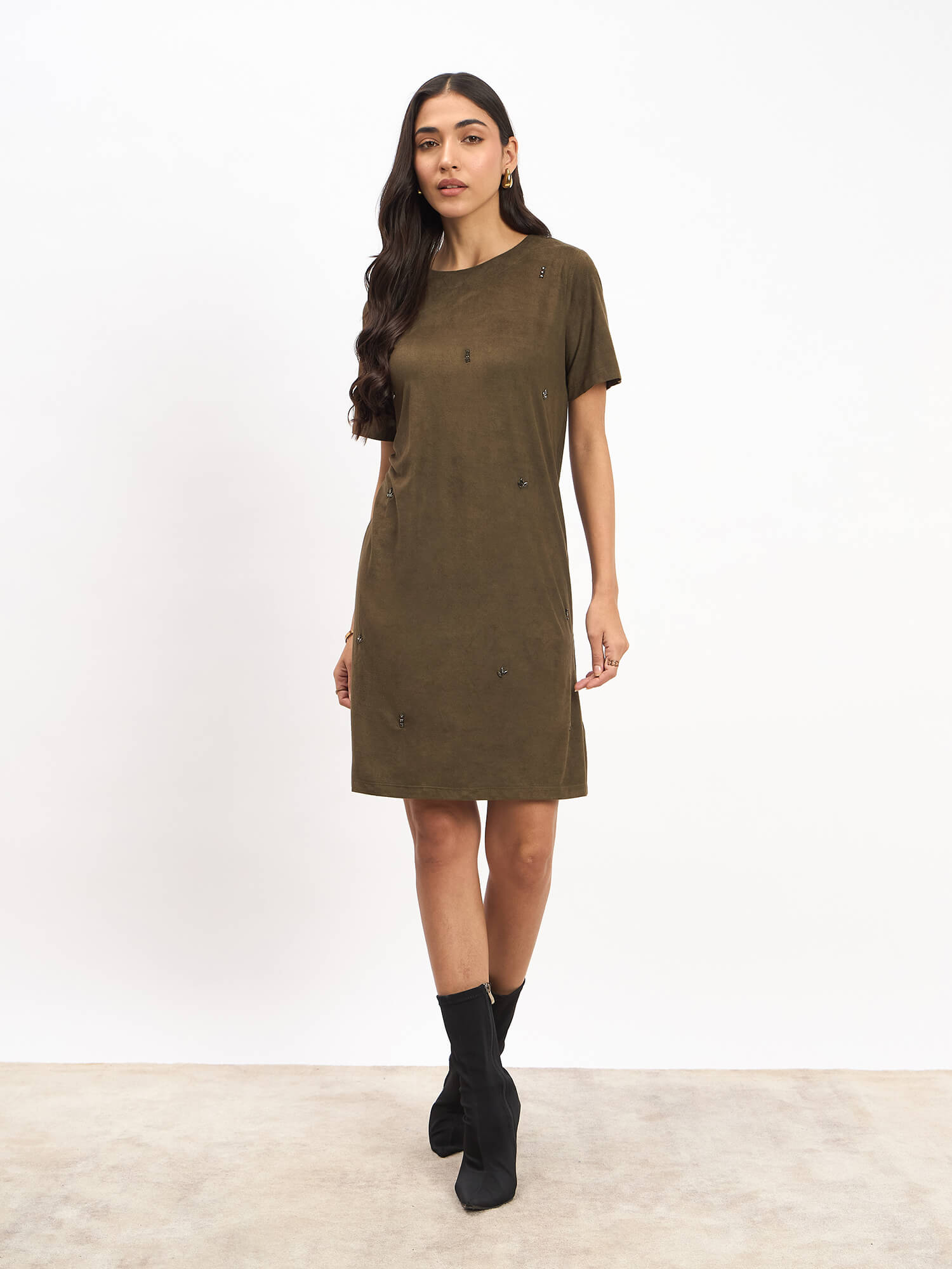 Macy Embellished Shift Dress - Olive