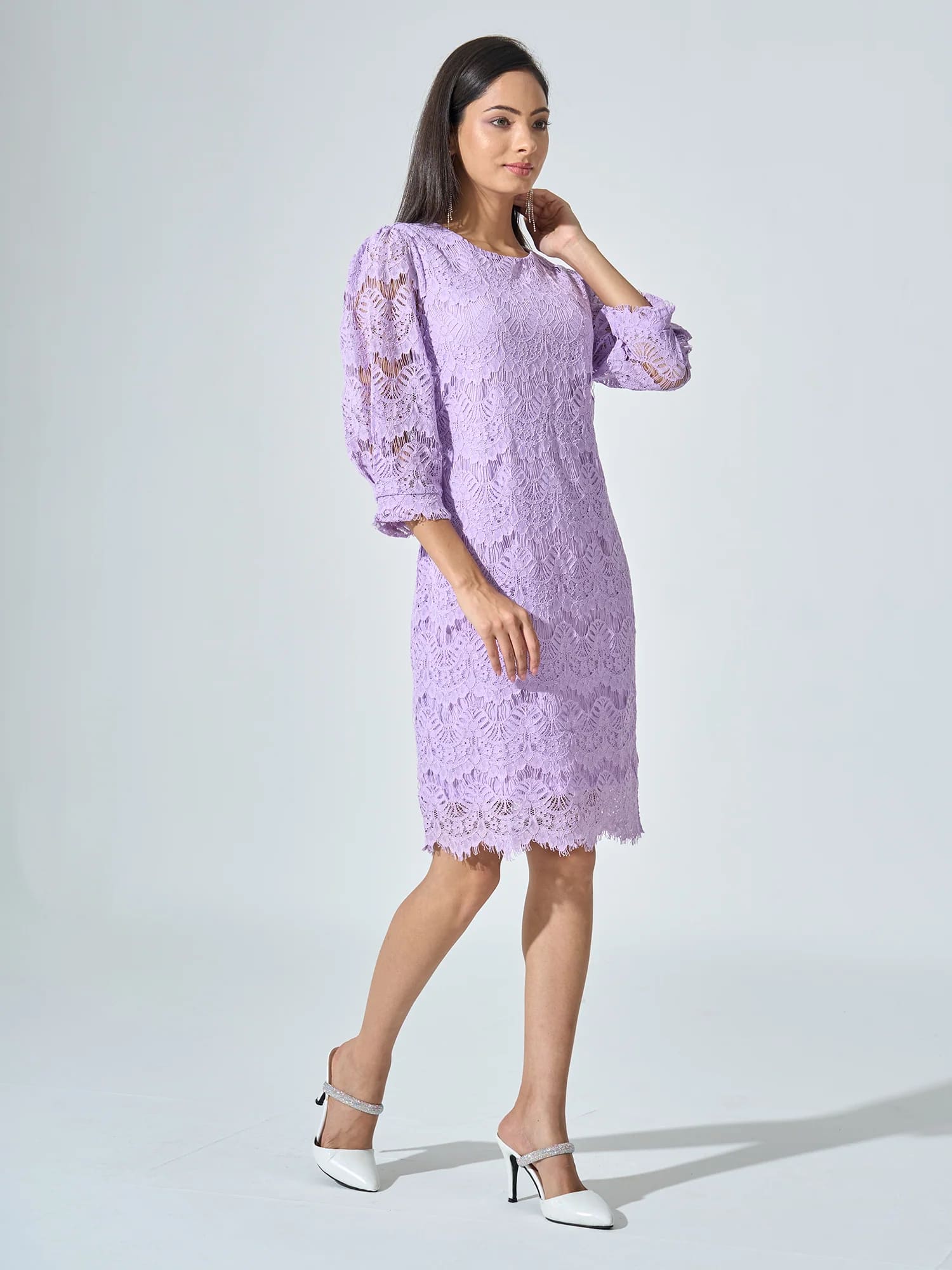 Valentina Lace Shift Dress - Lilac