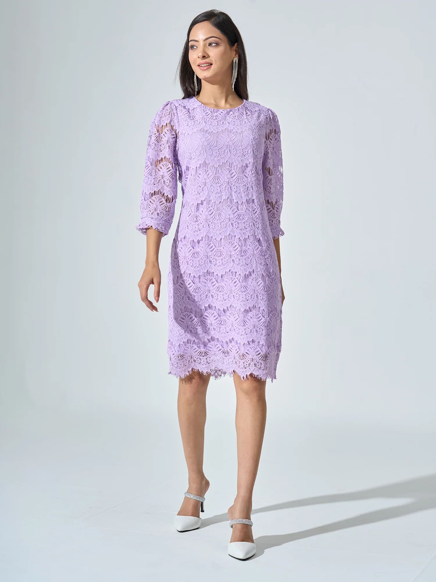 Valentina Lace Shift Dress - Lilac