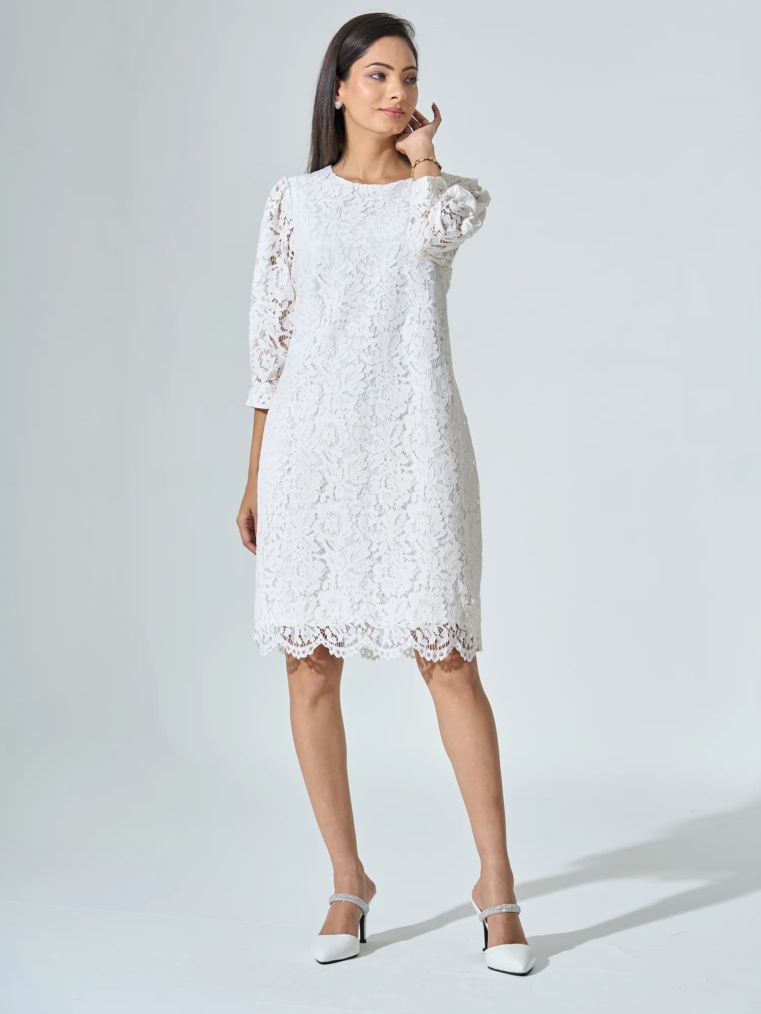 Valentina Lace Shift Dress - Snow White