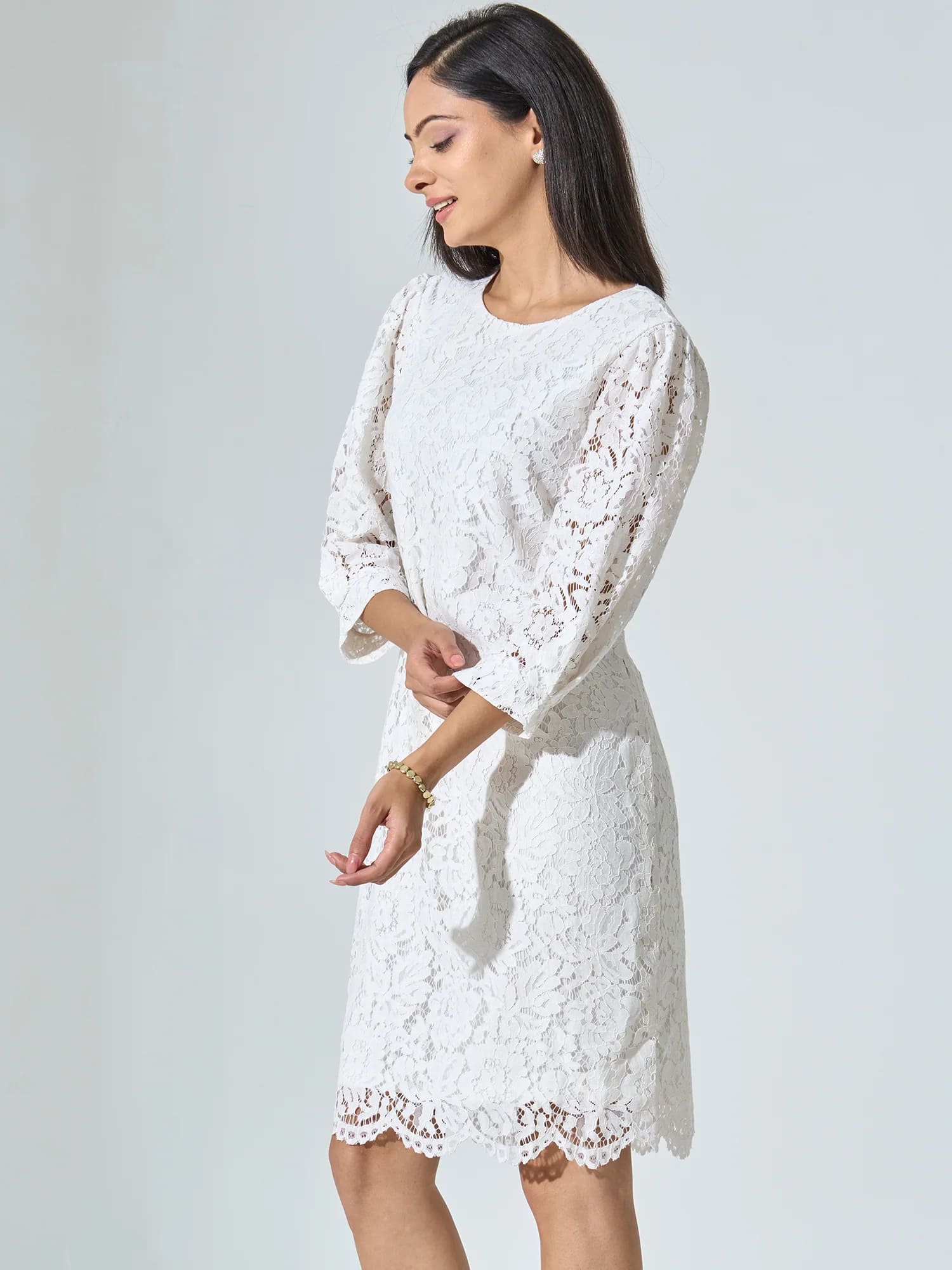 Valentina Lace Shift Dress - Snow White