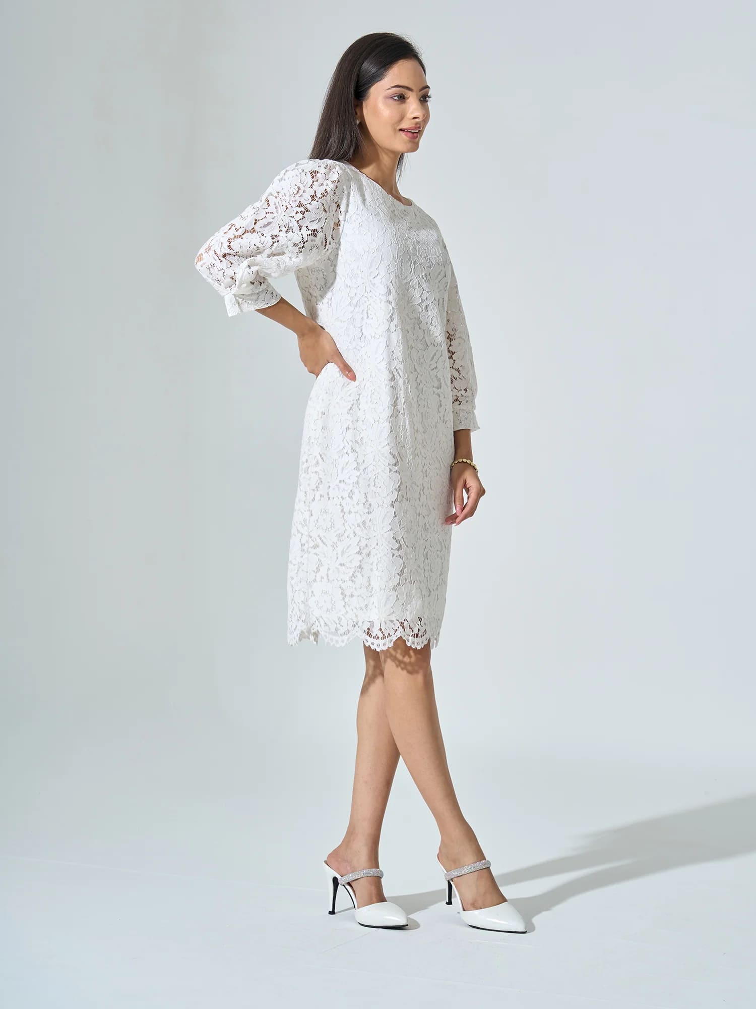 Valentina Lace Shift Dress - Snow White