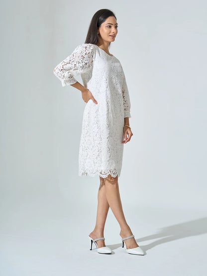 Valentina Lace Shift Dress - Snow White