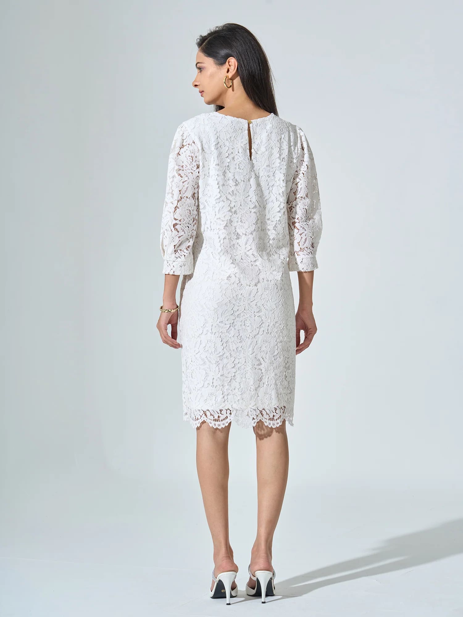 Valentina Lace Shift Dress - Snow White