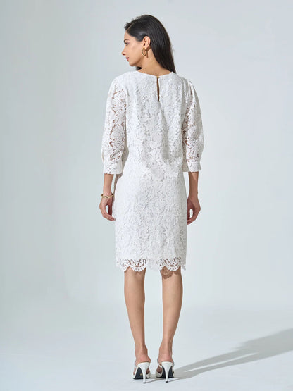 Valentina Lace Shift Dress - Snow White