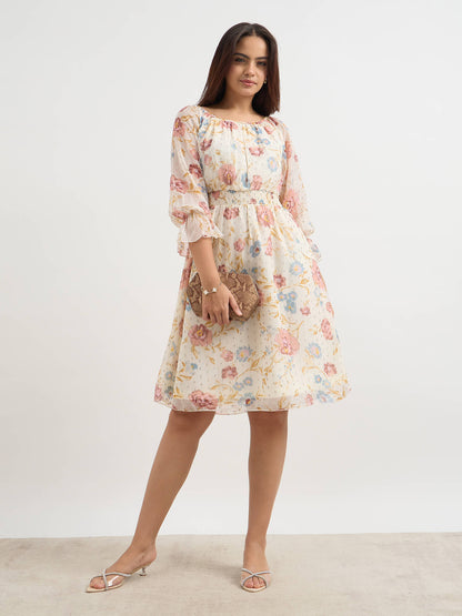 Kella Smocked Waist Dress-Light Peach