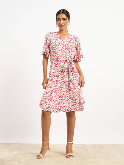Solene Belted Faux Wrap Dress - Multicolor