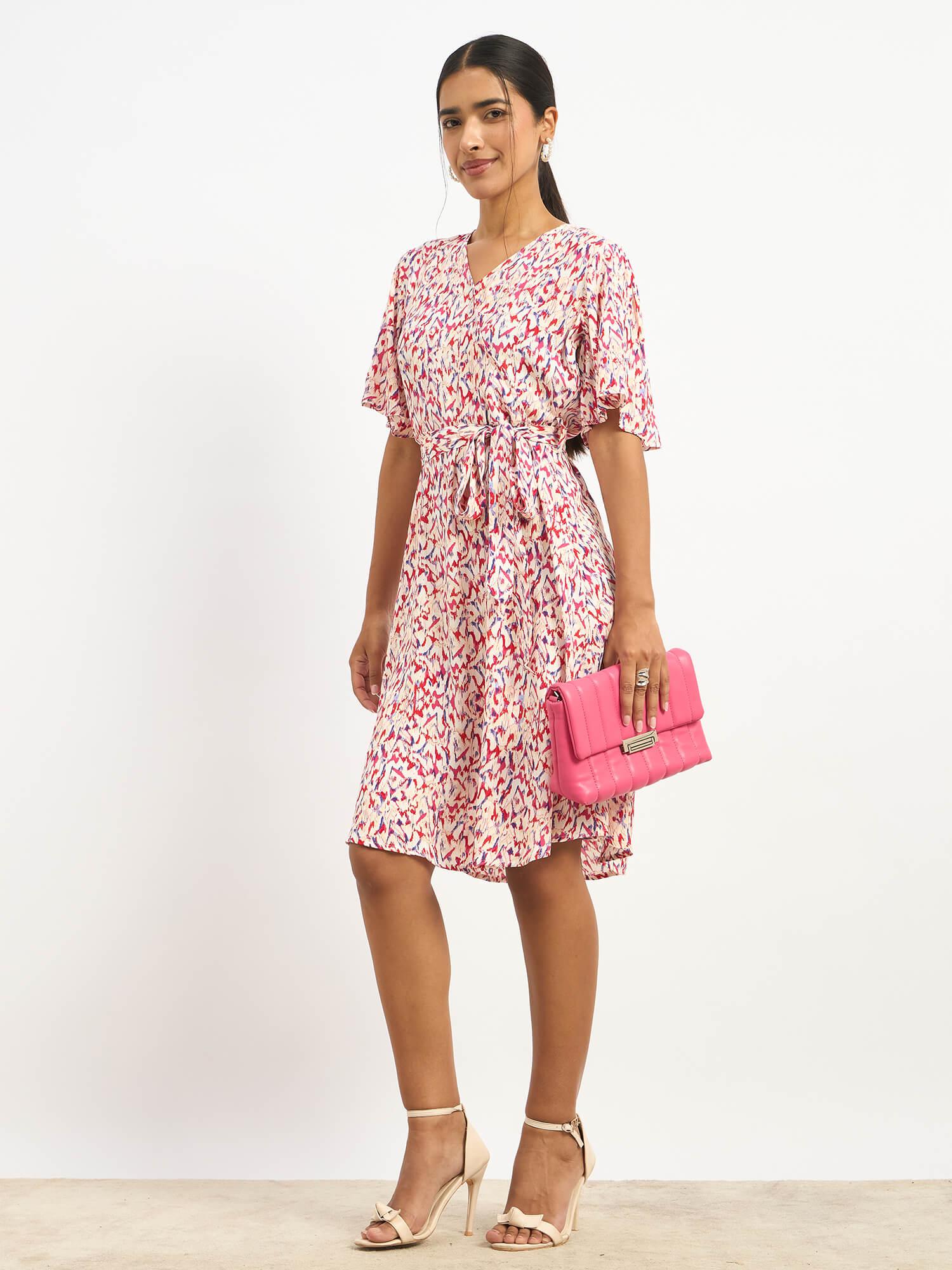 Solene Belted Faux Wrap Dress - Multicolor