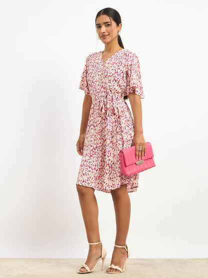 Solene Belted Faux Wrap Dress - Multicolor