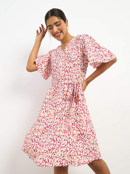 Solene Belted Faux Wrap Dress - Multicolor