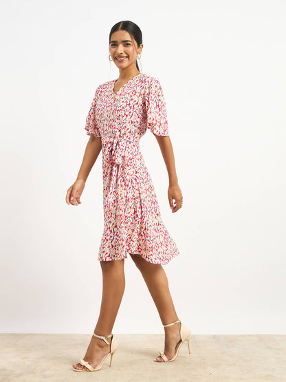 Solene Belted Faux Wrap Dress - Multicolor
