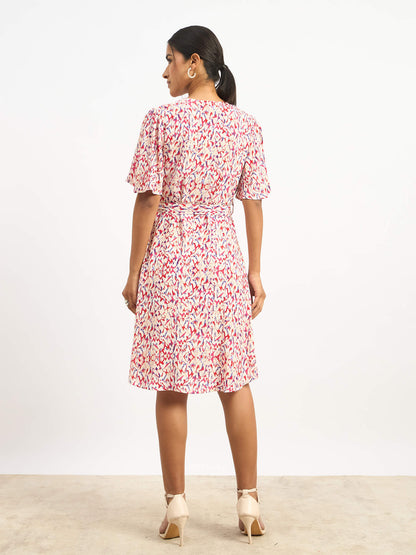 Solene Belted Faux Wrap Dress - Multicolor