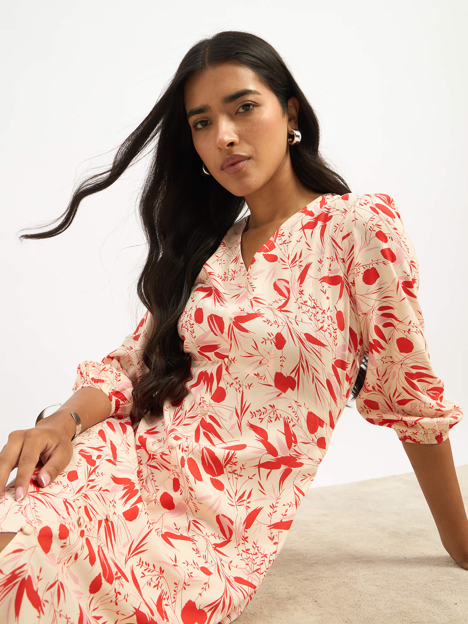 Twiggy Faux Button Midi Dress - Multicolor
