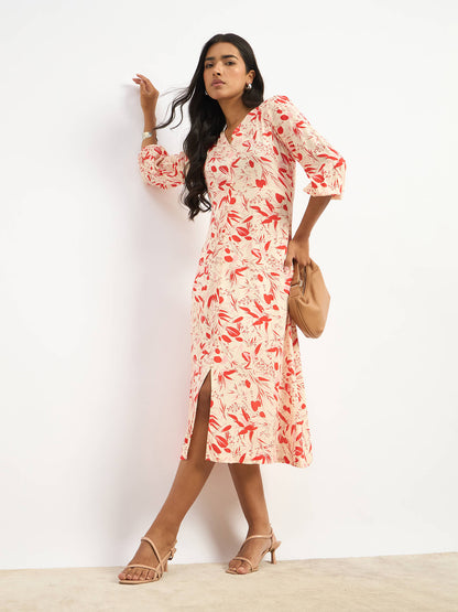 Twiggy Faux Button Midi Dress - Multicolor