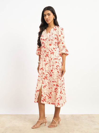 Twiggy Faux Button Midi Dress - Multicolor