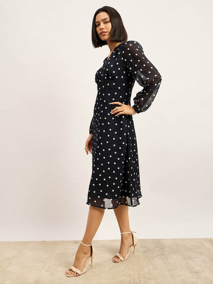 Marisa Empire Waist Midi Dress - Navy &amp; White