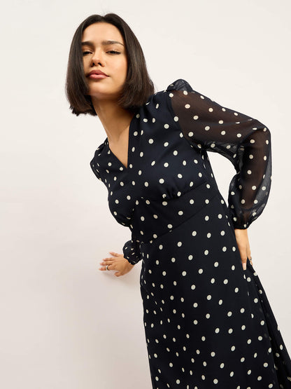 Marisa Empire Waist Midi Dress - Navy &amp; White