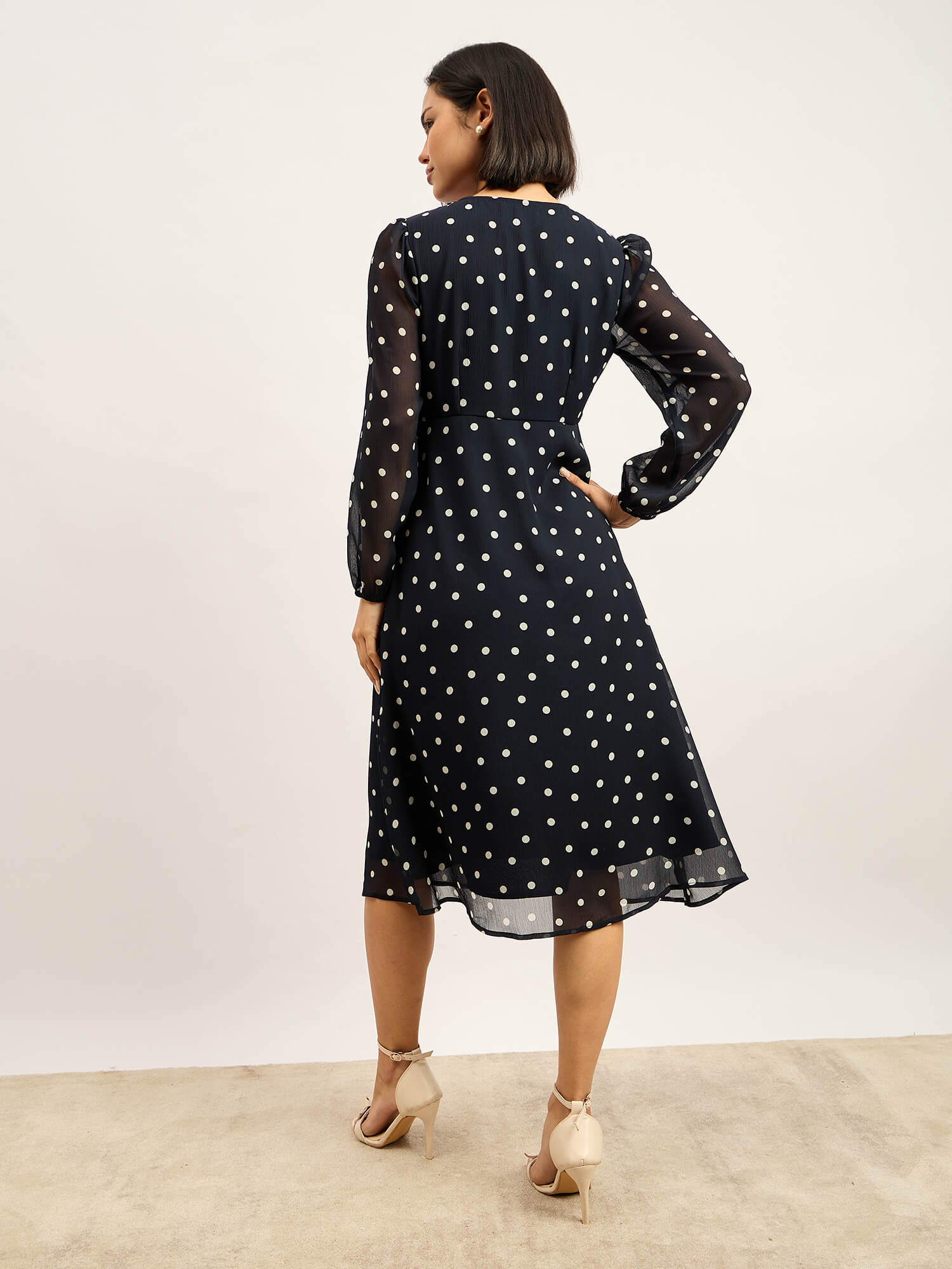 Marisa Empire Waist Midi Dress - Navy &amp; White