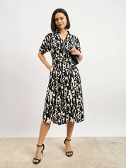 Bastian Dolman Sleeve Shirt Dress - Black & White