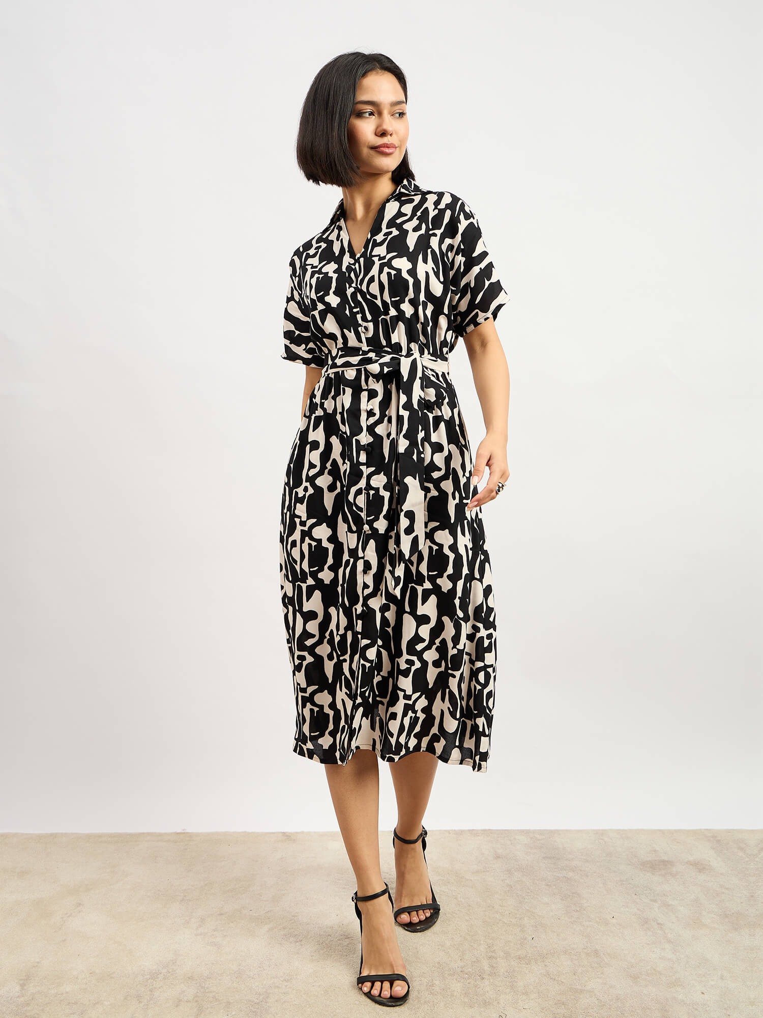 Bastian Dolman Sleeve Shirt Dress - Black & White