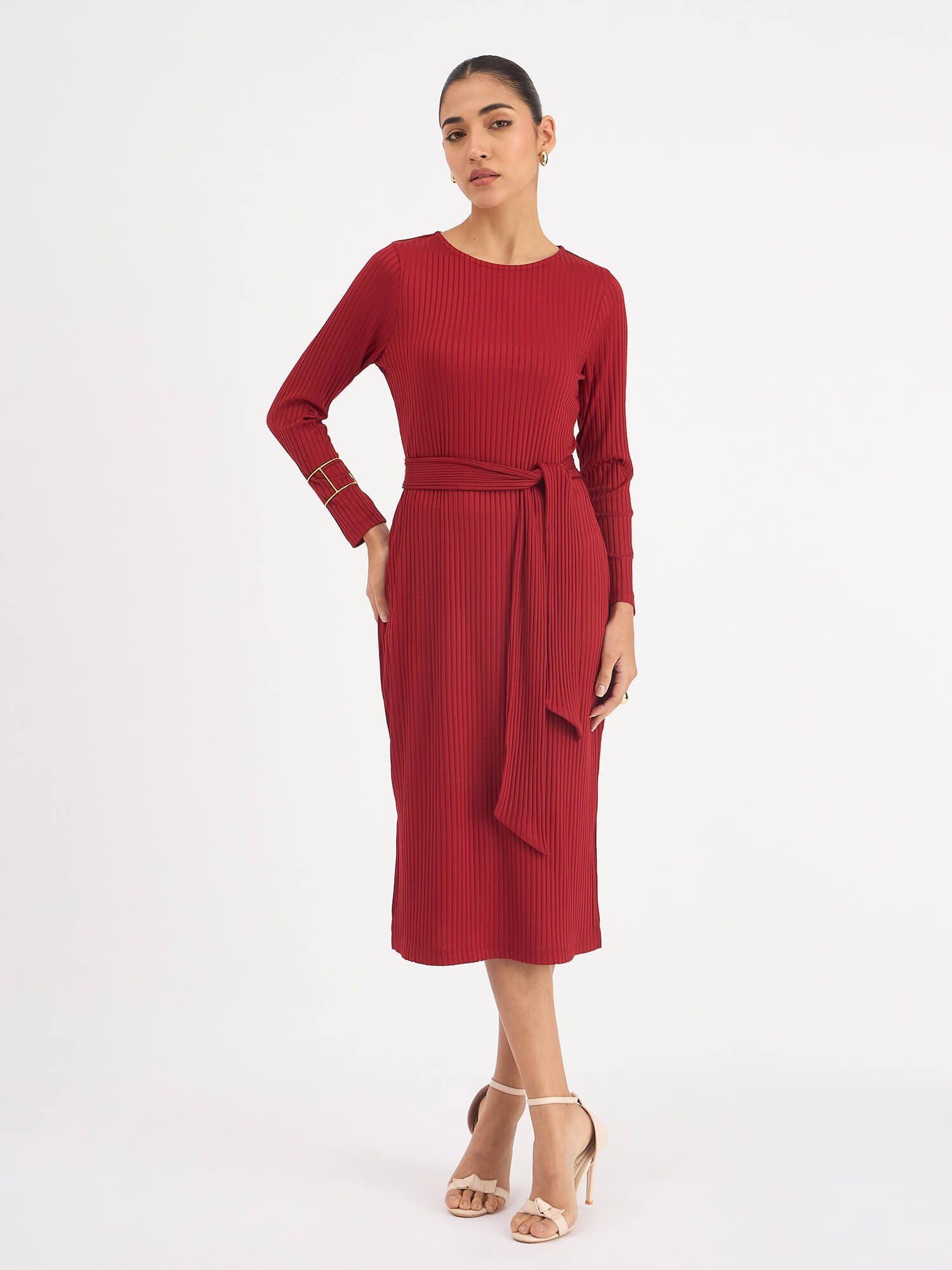 Agnes Longline Rib Knit Dress - Red