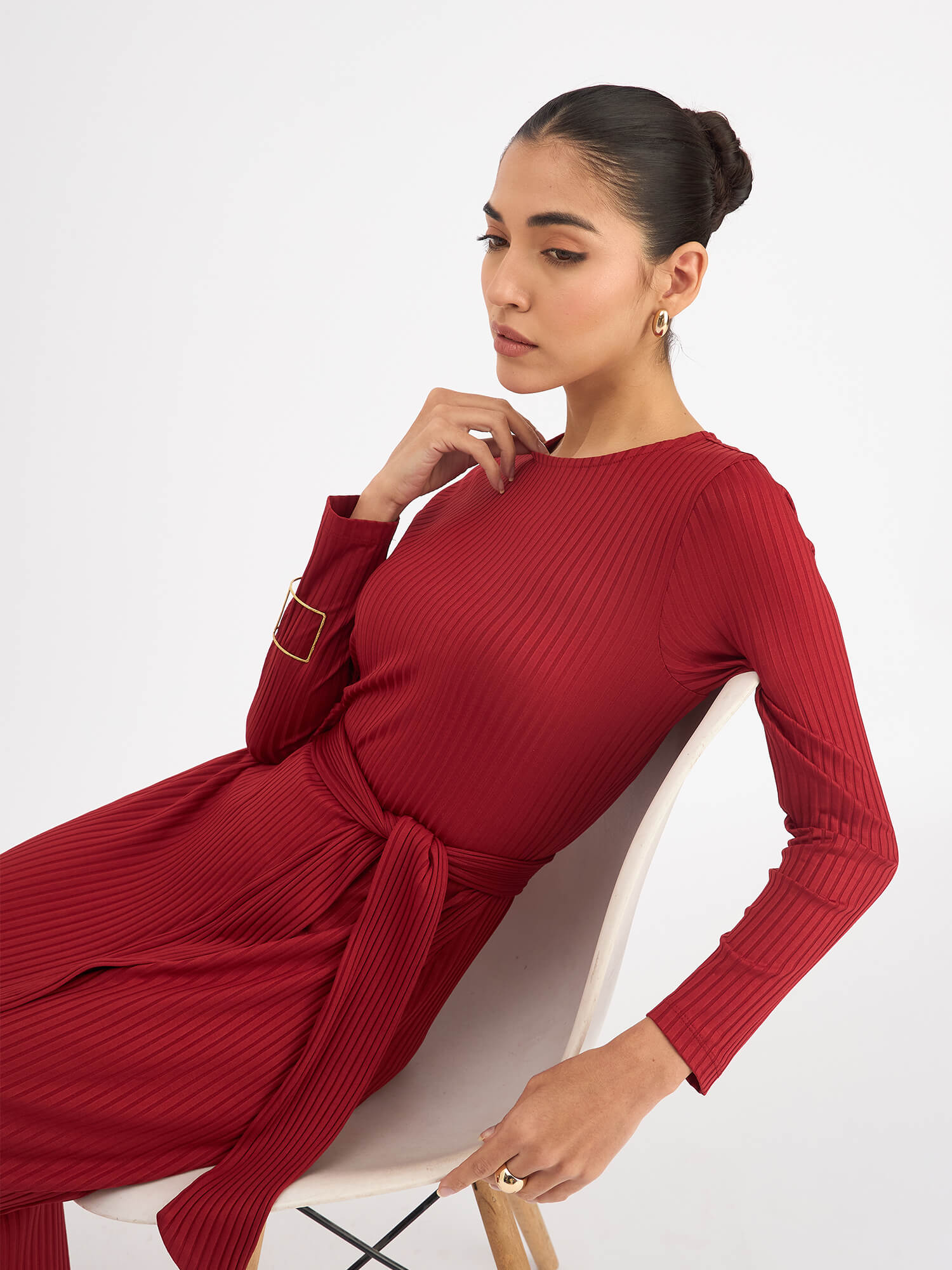 Agnes Longline Rib Knit Dress - Red