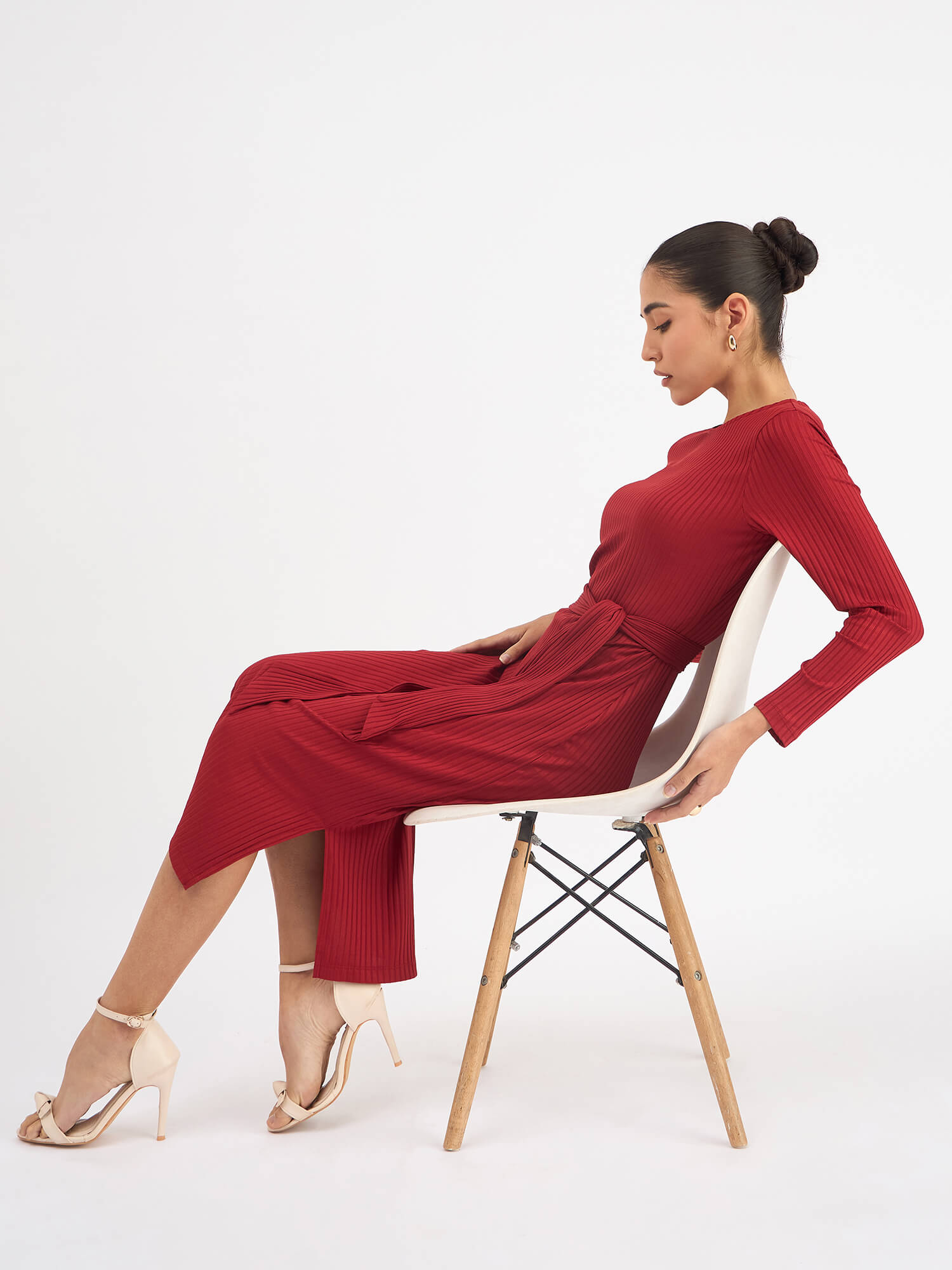 Agnes Longline Rib Knit Dress - Red - SALT Attire