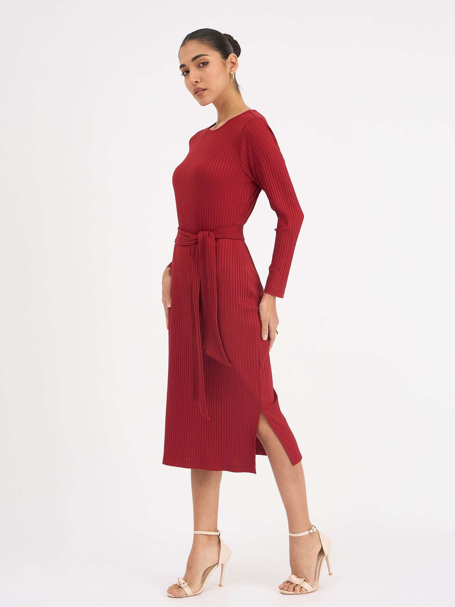Agnes Longline Rib Knit Dress - Red - SALT Attire
