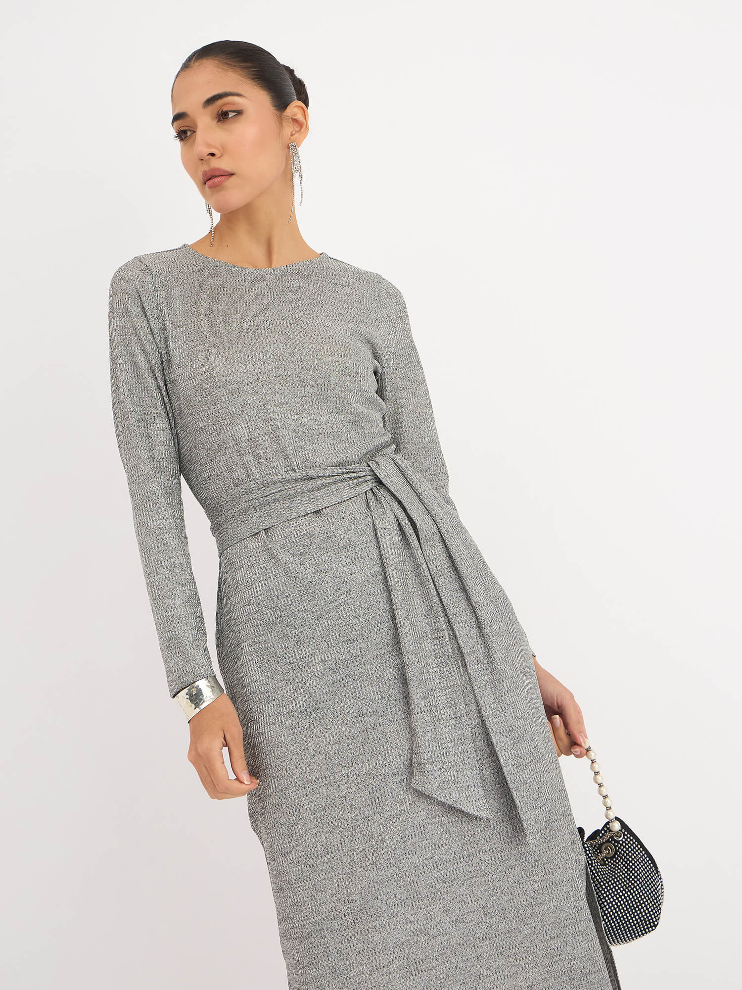 Agnes Longline Rib Knit Dress - Grey