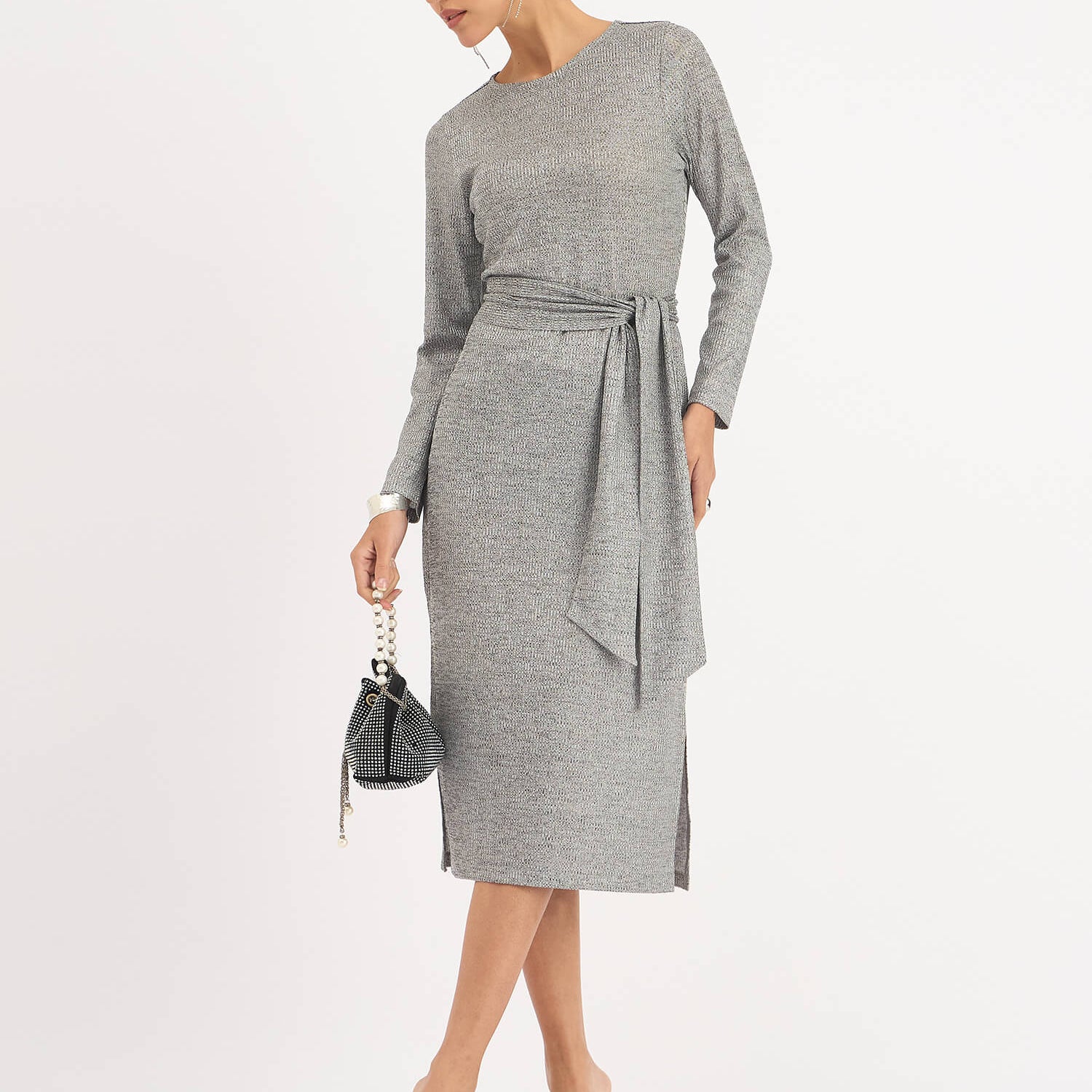 Agnes Longline Rib Knit Dress - Grey