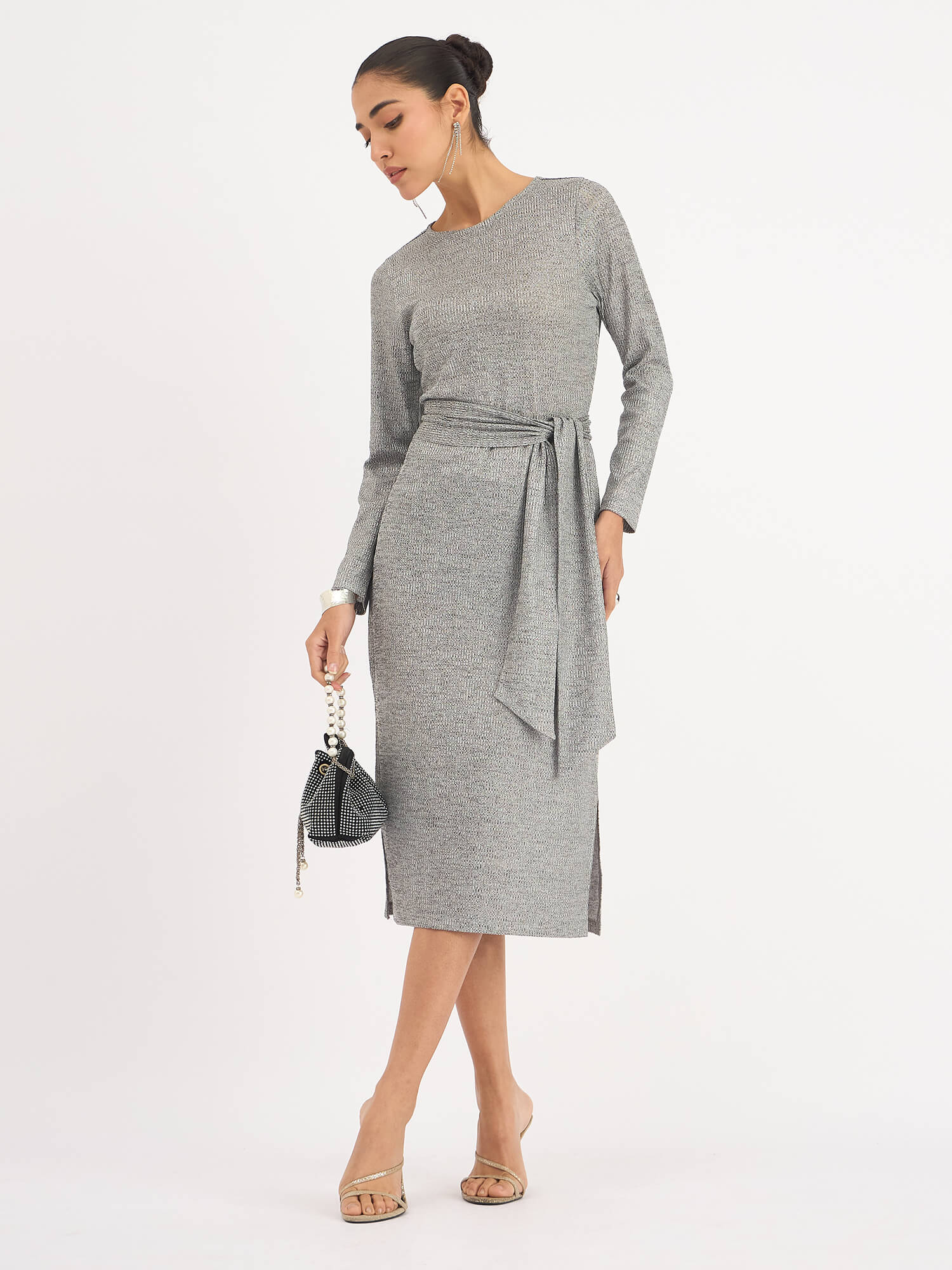 Agnes Longline Rib Knit Dress - Grey