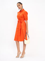 Bolt Puff Sleeve Shirt Dress - Tangerine