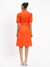 Bolt Puff Sleeve Shirt Dress - Tangerine