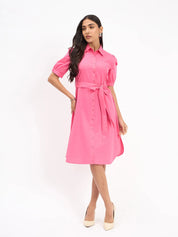 Bolt Puff Sleeve Shirt Dress - Bubblegum Pink