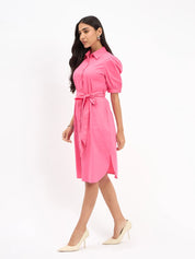 Bolt Puff Sleeve Shirt Dress - Bubblegum Pink