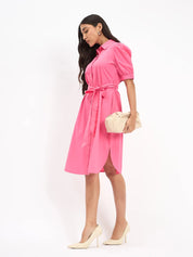 Bolt Puff Sleeve Shirt Dress - Bubblegum Pink