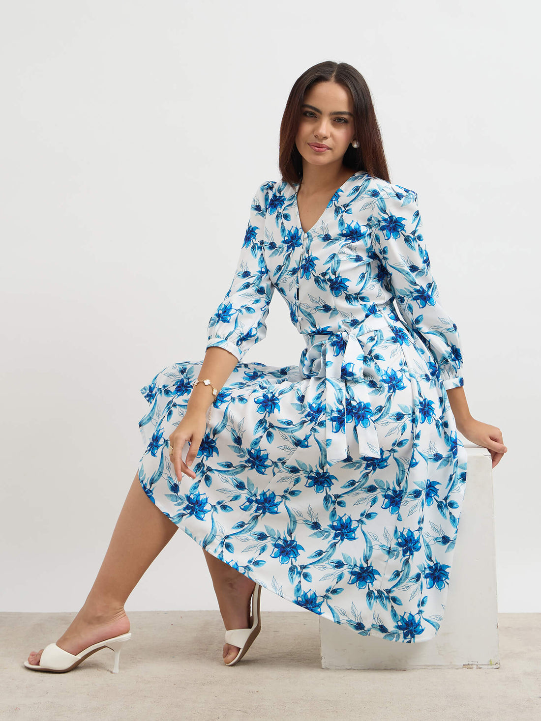 Brylie Fit and Flare Belted Dress-Multi