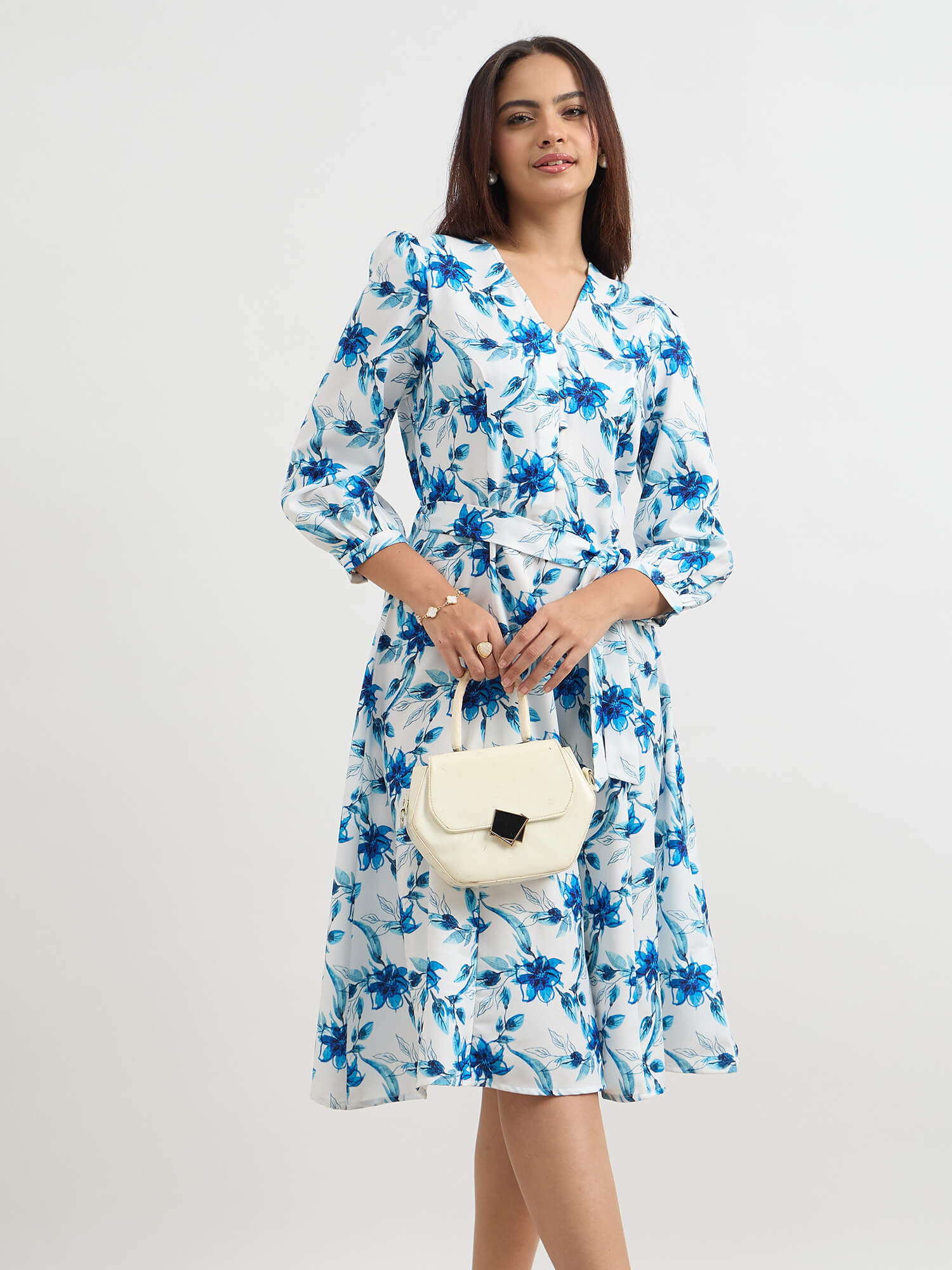 Brylie Fit and Flare Belted Dress-Multi