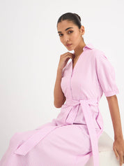 Sommer Stripes Belted Shirt Dress - Pink