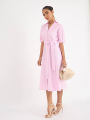 Sommer Stripes Belted Shirt Dress - Pink