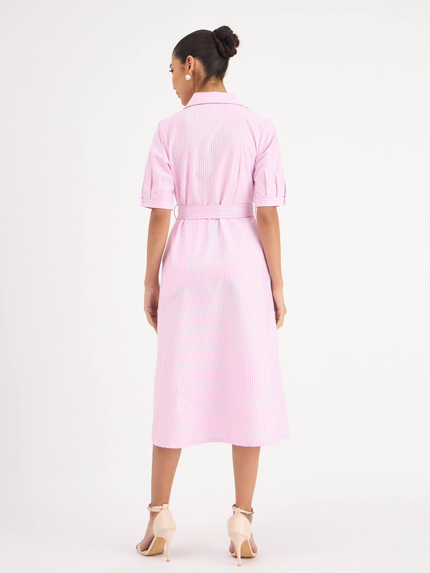 Sommer Stripes Belted Shirt Dress - Pink