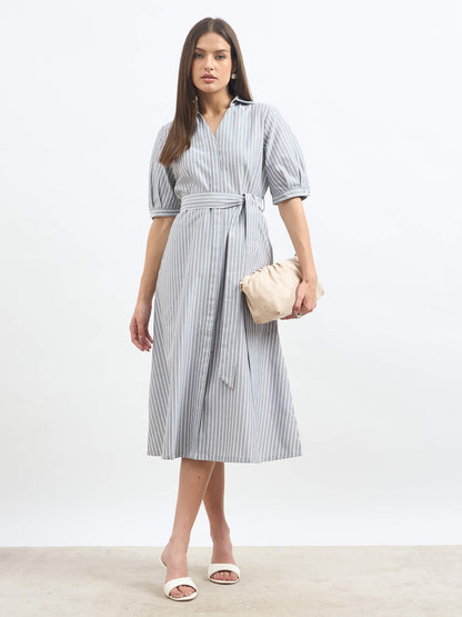 Sommer Stripes Belted Shirt Dress - Grey Stripes