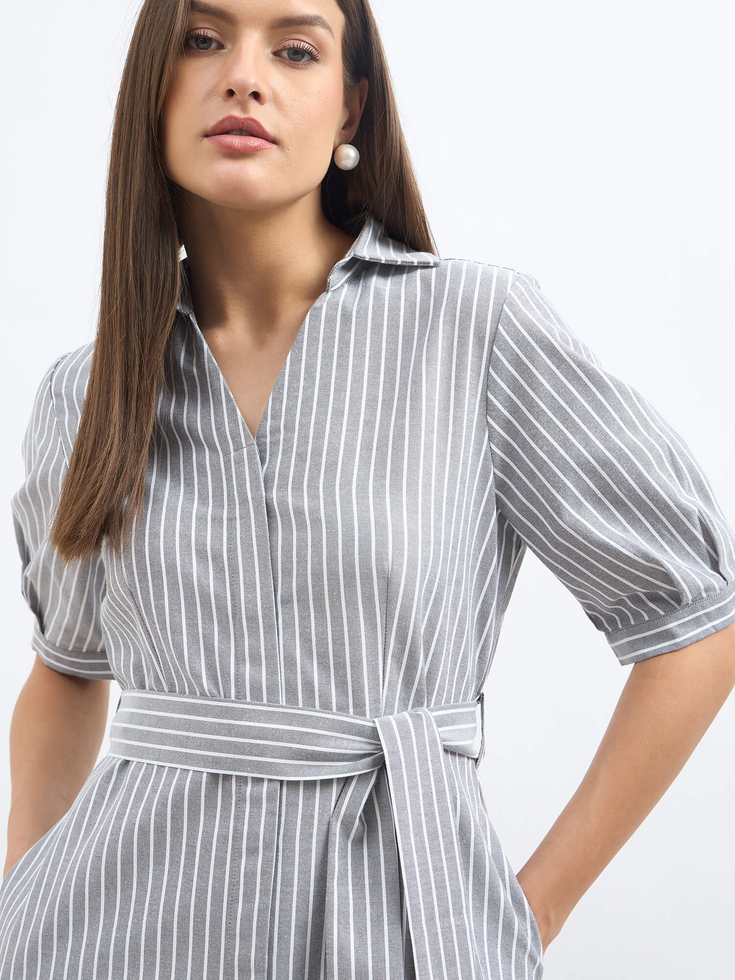 Sommer Stripes Belted Shirt Dress - Grey Stripes
