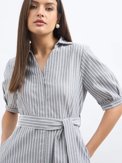 Sommer Stripes Belted Shirt Dress - Grey Stripes