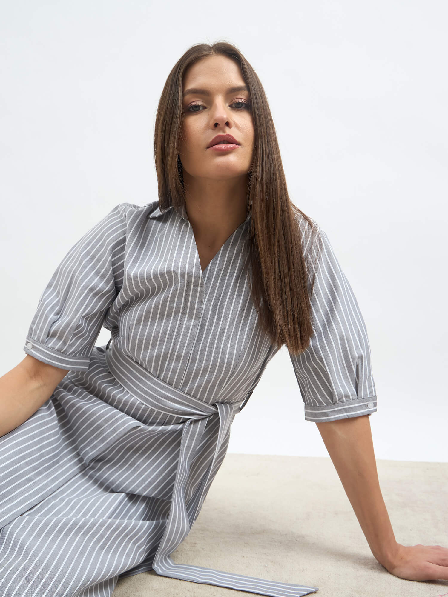 Sommer Stripes Belted Shirt Dress - Grey Stripes