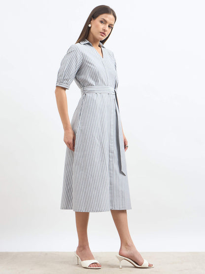 Sommer Stripes Belted Shirt Dress - Grey Stripes