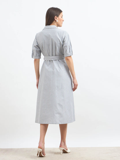 Sommer Stripes Belted Shirt Dress - Grey Stripes