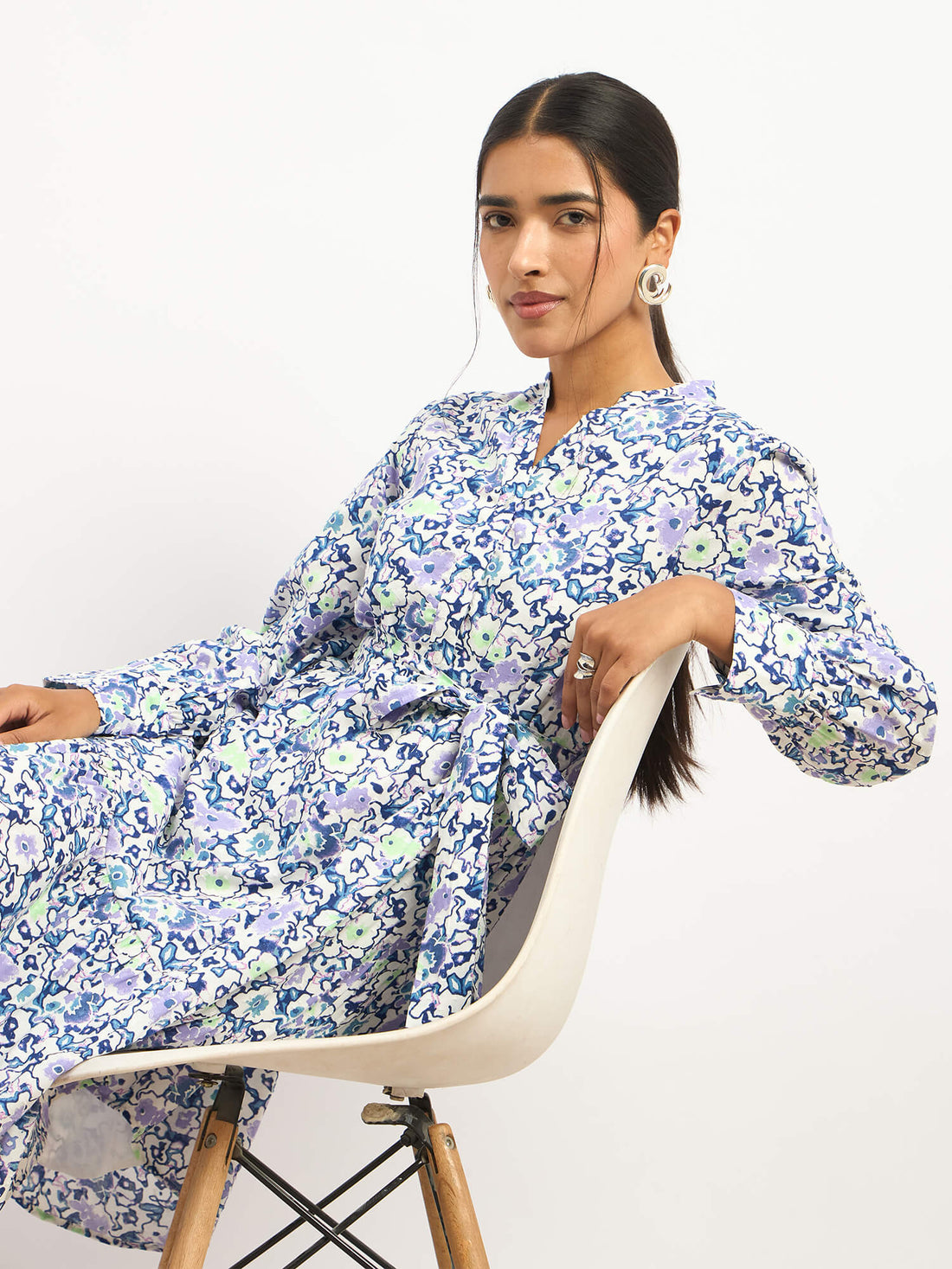 Lizbeth Short Belted Shirt Dress - Violet Abstract