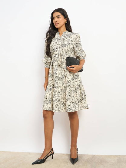 Lizbeth Short Belted Shirt Animal Print Dress - Beige &amp; Black